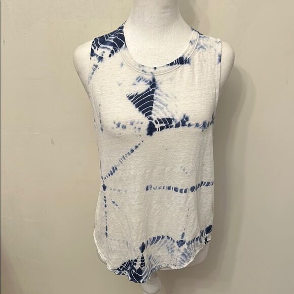 Chasor Blue white Tye-Dye Sleeveless linen tank Size M EUC - Picture 1 of 8